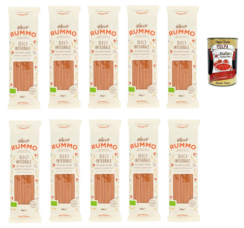 Italian Gourmet Nudeln & Pasta Rummo Pasta Integrale Spaghetti Grossi N° 5, Vollkornnudeln Nudeln Vollkorn Italienische Pasta 10x 500g + Italian Gourmet polpa 400g 8032804040014