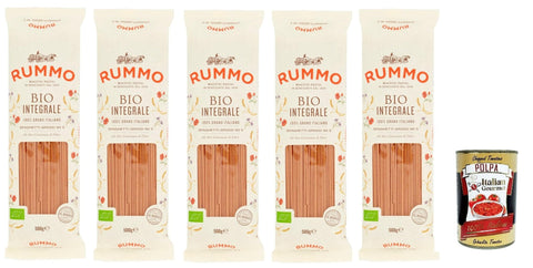 Italian Gourmet Nudeln & Pasta Rummo Spaghetti Grossi N° 5 Pasta Lenta Lavorazione Teigwaren aus Hartweizengrieß Bronze-Zeichnung 5x 500g + Italian Gourmet polpa 400g 8032804040014