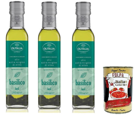 Italian Gourmet Oliven Olitalia Olivenöl mit Basilikum extra vergine 3x250 ml+ Italian Gourmet polpa 400g 8032804040014