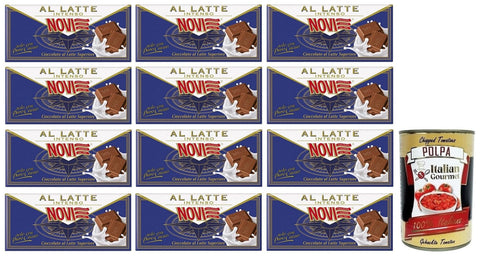 Italian Gourmet Praline 12x Novi Cioccolato al Latte Intenso,Tafel Intensive Milchschokolade,Hochwertige Milchschokolade 100g + Italian Gourmet Polpa di Pomodoro 400g Dose 8006380211250