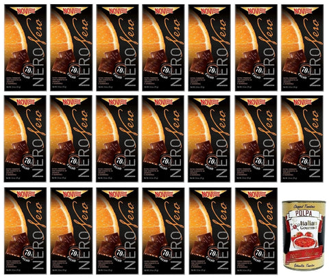 Italian Gourmet Praline 20x Novi Nero Cioccolato Fondente Arancia e Mandorle,Extra Dunkle Schokolade mit Orangenschalen und Mandeln,70% Kakao,75g + Italian Gourmet Polpa di Pomodoro 400g Dose 8006380215777