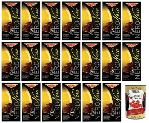 Italian Gourmet Praline 20x Novi Nero Nero Limone e Zenzero,Extra Dunkle Schokolade mit Zitrone und Ingwer,70% Kakao,75g + Italian Gourmet Polpa di Pomodoro 400g Dose 8006380315743