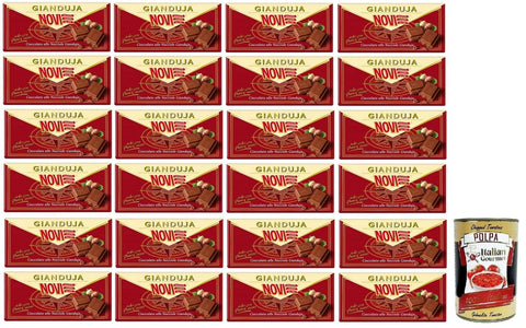 Italian Gourmet Praline 24x Novi Cioccolato alle Nocciole Gianduia Tafel Haselnussschokolade Gianduja mit Reinem Kakao 100g + Italian Gourmet Polpa di Pomodoro 400g Dose 8006380213209