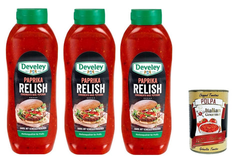 Italian Gourmet Salsas Salsa Relish Peperoni Paprika Relish - Snacksauce 3x 875ml + Italian Gourmet polpa 400g 8032804040014