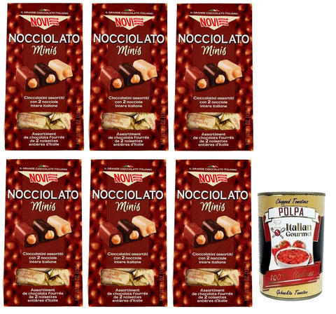 Italian Gourmet Schokolade 6x Novi Nocciolato Minis,Gianduja-Schokolade, extra dunkle Schokolade und weiße Schokolade mit zwei ganzen Haselnüssen,130g Beutel + Italian Gourmet Polpa di Pomodoro 400g Dose 8006380236246