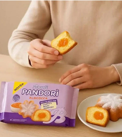 Italian Gourmet Snack Kuchen 12x Bauli Pandori‘ Aprikosen gefüllte ‚Pandori‘ mit weichem Milch-Pandoro-Teig, italienische Gebäckspezialität, traditionelle Pandoro-Art 4x 178gr