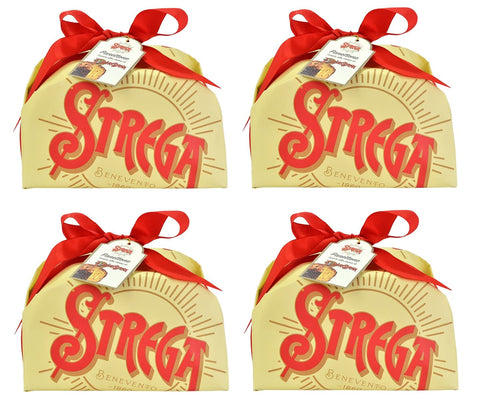 Italian Gourmet Snack Kuchen & Backwaren 4x Alberti Strega Panettone Weihnachtskuchen mit Sultaninen und kandierten Orangenschalen, gefüllt mit Strega-Creme 1Kg 8001975070908