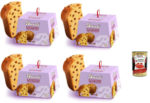 Italian Gourmet Snack Kuchen & Backwaren Bauli Panettone GranSoffice weicher Teig reich an Rosinen ohne kandierte Früchte 4x 900g + Italian Gourmet polpa 400g 8032804040014