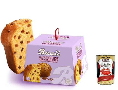 Italian Gourmet Snack Kuchen & Backwaren Bauli Panettone GranSoffice weicher Teig reich an Rosinen ohne kandierte Früchte 900g + Italian Gourmet polpa 400g 8032804040014