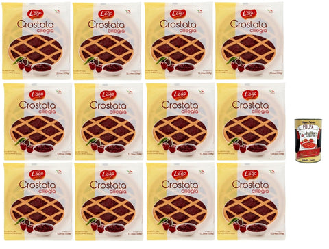 Italian Gourmet Snack Kuchen & Backwaren Lago 1968, Crostata alla Ciliegia, Flowpack, Törtchen, kuchen mit Kirschmarmelade, Merkstufegebäck, italienischem snack Produkt ohne Palmöl 12x 350g + Italian Gourmet polpa 400g 8032804040014