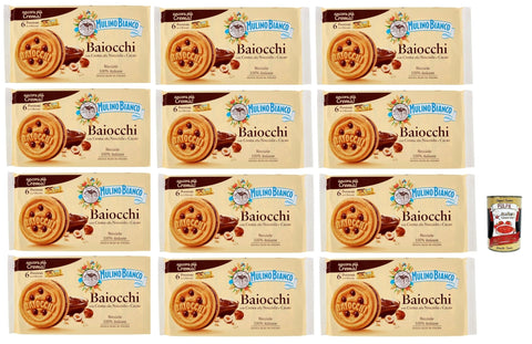 Italian Gourmet Snack Kuchen & Backwaren Mulino Bianco Baiocchi Kekse mit Haselnusscreme und Kakao zum Frühstück und süßer Snack für den Nachmittag 12x 336 g + Italian gourmet polpa 400g 8032804040014