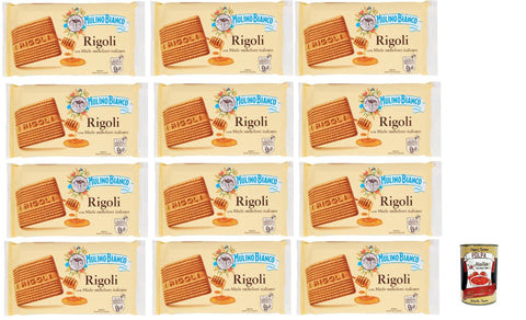 Italian Gourmet Snack Kuchen & Backwaren Mulino Bianco Rigoli Biscotti con Miele Millefiori Italiano, Kekse mit italienischem Millefiori-Honig, biscuits cookies, 12x 400 g + Italian Gourmet polpa 400g 8032804040014