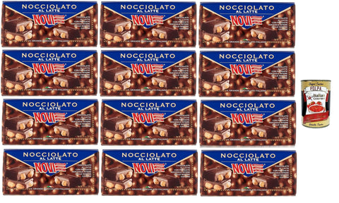 Italian Gourmet Snack Kuchen & Backwaren Novi Nocciolato al Latte, Milch Schokolade riegel mit ganzen Haselnüssen, milk chocolate bar with whole hazelnuts 12x 130g + Italian Gourmet polpa 400g 8032804040014