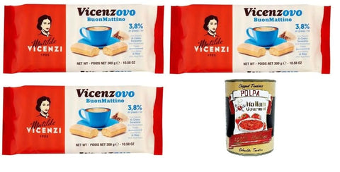 Italian Gourmet Snacks Matilde Vicenzi Vicenzovo I Savoiardi BuonMattino 3x300gr+ Italian Gourmet polpa 400g 8032804040014