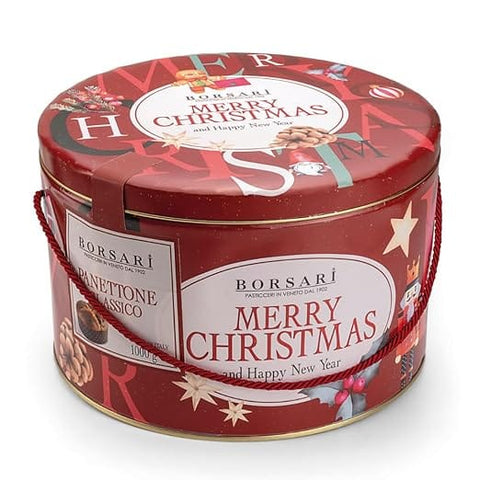 Italian Gourmet Stollen Borsari Panettone In Latta Merry Christmas Panettone in der Dose Frohe Weihnachten 1kg