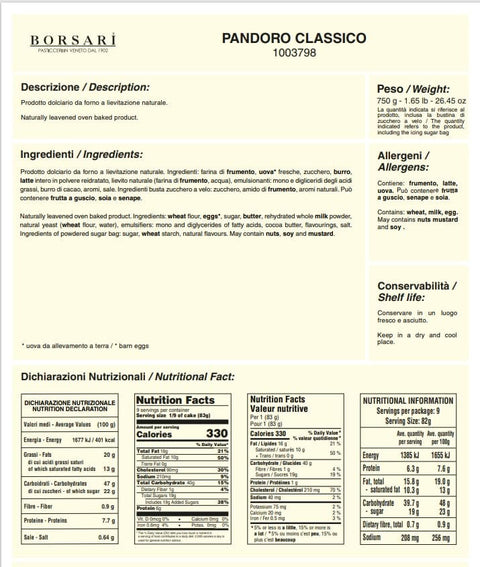 Italian Gourmet Stollen Borsari Traditional Pandoro Shopper 750gr