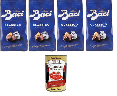 Italian Gourmet Süßigkeiten & Knabbereien Perugina Baci Classico Pralinen mit Extra dunkle Schokoladenpraline gefüllt mit Haselnüssen 4x125gr + Italian Gourmet polpa 400g 8032804040014