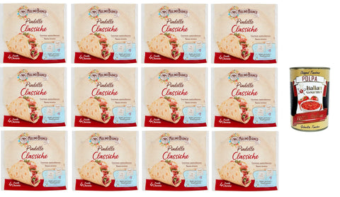 Italian Gourmet Weizenkornbrot Mulino Bianco Piadelle classiche Klassische Piadelle Natürlich gesäuert ohne Schmalz 12x300gr + Italian Gourmet polpa 400g 8032804040014