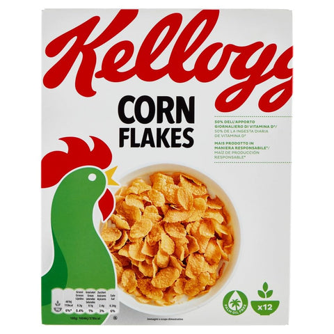 Kellogg's Kaltes Müsli 12x Kellogg's Corn Flakes Knusprige goldene und leckere ohne Palmöl ohne Farbstoffe ohne künstliche Aromen 375g 8010265640202