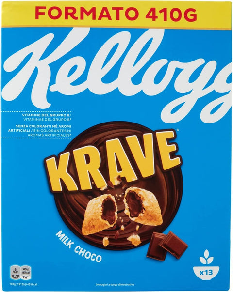 Kellogg's Kaltes Müsli 3x Kellogg's Krave Milk Choco Flavour Cerealien Weizen-, Hafer- und Reisbündel mit Milchschokoladenfüllung 410g 5050083919916