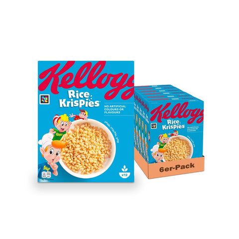 Kellogg's Müsli Kellogg's Rice Krispies (6 x 360 g) – geröstete Cerealien mit herzhaftem Crunch – knusprig gepuffter Reis für maximalen Frühstücks-Spaß 5050083960079