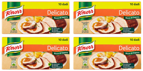 Knorr Gemüsebrühe Knorr: Bouillon-Würfel "Delicato", zarter Geschmack, 4 Stück, 10 g pro Würfel 8000830001095