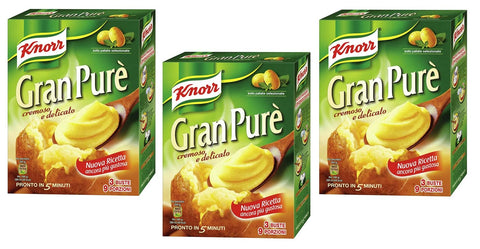 Knorr Kartoffelgerichte 3x Knorr Gran Purè Cremoso e Delicato Zubereitet für Glutenfreies Kartoffelpüree 225g Jede Packung Enthält 3 Beutel mit 75g Kartoffel Püree 8001080030743