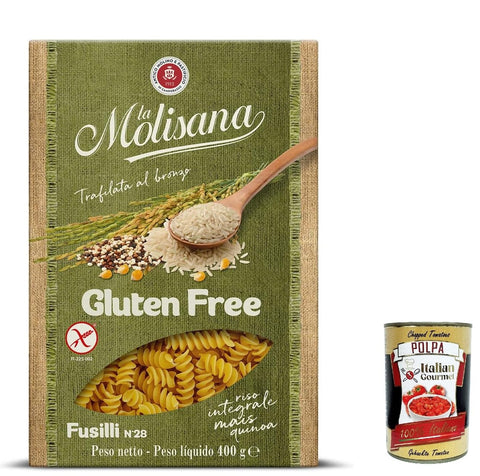 La Molisana Nudeln & Pasta 10x La Molisana, Fusilli n. 28 Senza glutine, Gluten frei Pasta mit voller Reis, Mais und Quinoa, gluten free, 400 g + Italian Gourmet polpa 400g 8004690470046