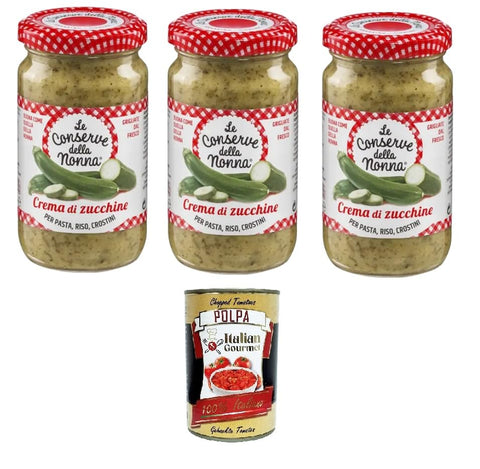 Le Conserve della Nonna Koch- & Backzutaten Le Conserve della Nonna- Crema di Zucchine Zucchinicreme für Nudeln, Reis und Croutons 3x190gr + Italian Gourmet polpa 400g 8005360003571