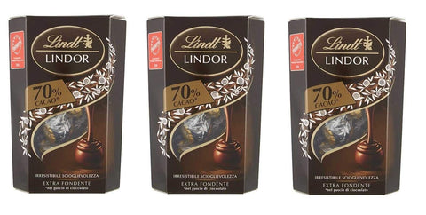 Lindt Lindor Riegel 3x Lindt Lindor 70% Cacao Dunkle Schokolade Pralinen mit weicher Füllung 200g 8003340034959