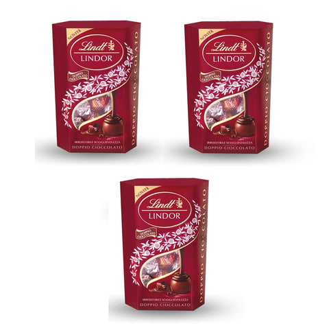 Lindt Lindor Schokolade 3x Lindt Lindor Cornet Doppio Cioccolato Pralinen mit Milchschokolade und zarter dunkler Schokoladenfüllung 200g 8003340047683