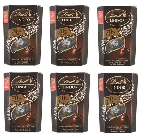 Lindt Lindor Schokolade 6x Lindt Lindor 70% Cacao Dunkle Schokolade Pralinen mit weicher Füllung 200g 8003340034959
