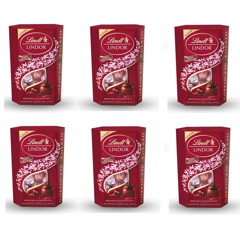Lindt Lindor Schokolade 6x Lindt Lindor Cornet Doppio Cioccolato Pralinen mit Milchschokolade und zarter dunkler Schokoladenfüllung 200g 8003340047683