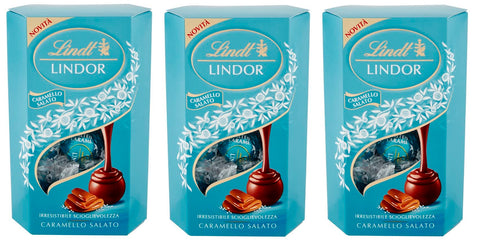 Lindt Vielfaltspackungen 3x Lindt Lindor Caramello Salato Praline Pralinen mit Milchschokolade und Salzkristalle mit weicher gesalzener Karamell Füllung 200g 8003340852133