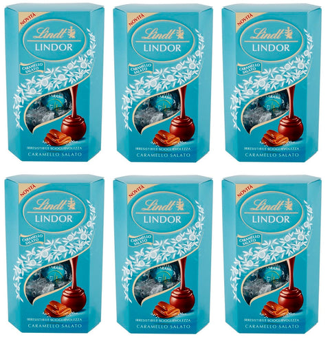 Lindt Vielfaltspackungen 6x Lindt Lindor Caramello Salato Praline Pralinen mit Milchschokolade und Salzkristalle mit weicher gesalzener Karamell Füllung 200g 8003340852133