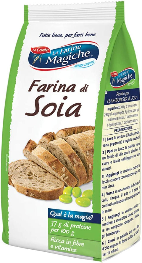 Lo conte Brot 6x Lo Conte le farine magiche Farina di Soia Sojamehl, reich an Ballaststoffen, ideal für Brot, Pizza, Cremes und Kuchen, Packung mit 300 g 8009355002198