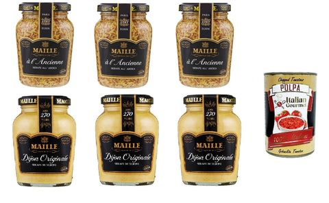 MAILLE Senf Maille Dijon Testapekt 3x Original und 3x à l Ancienne Senf nach alter Art grober Senf 6x 200g Glas + Italian Gourmet polpa 400g 8711200352524