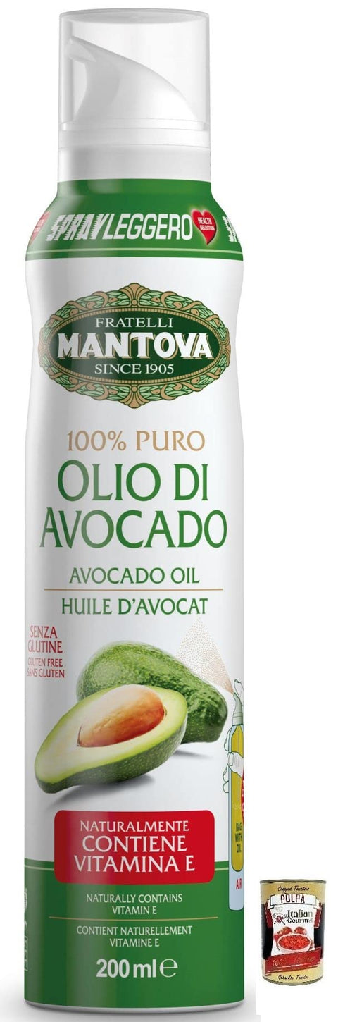 Mantova Öl, Essig & Dressings Fratelli Mantova Condimento all'Avocado,100% reines Avocadoöl Spray,Italienisches Sprühöl 200ml + Italian Gourmet Polpa di Pomodoro 400g Dose 8006830995068