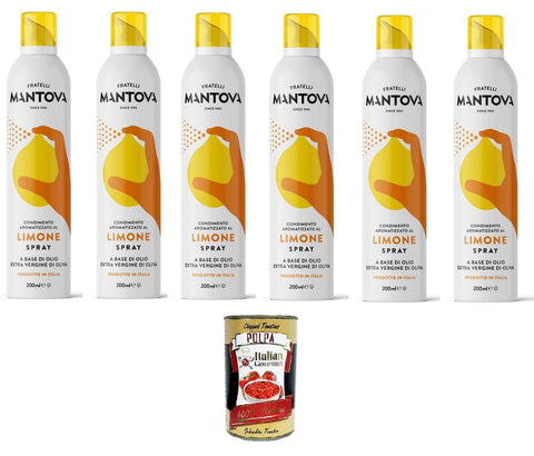 Mantova Saucen & Marinaden 6x SPRAYLEGGERO Natives Olivenöl Extra Aromatisiert mit Zitrone 200 ml - durch die Praktische Sprühflasche Können Sie bis zu 90% des Öls Einsparen + Italian Gourmet polpa 400g 8006830460603