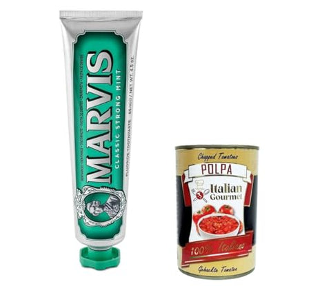 Marvis Zahncremes 6x Classic Strong Mint-Zahnpasta, 85 ml, Zahnpasta mit Geschmackserlebnis Garantie für belebende und lang anhaltende Frische + Italian Gourmet polpa 400g 8004395111701