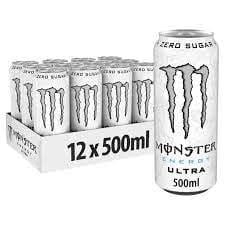 Monster Energy Energy Drinks Monster Energy Ultra White - koffeinhaltiger Energy Drink mit sanftem Zitrus-Geschmack - ohne Zucker und ohne Kalorien - in praktischen Einweg Dosen, 500 ml (12er Pack) 5060337500401