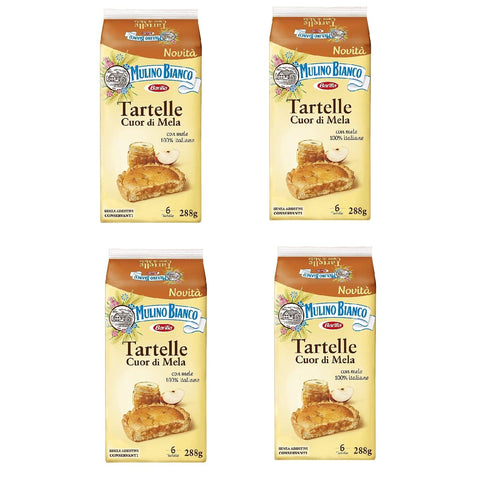 Mulino Bianco Kekse MHD 18/09/2025 4x Mulino Bianco Tartelle Cuor di Mela, Törtchen mit 100% italienischen Äpfeln, Biskuit und Mürbeteig, ohne Palmöl und ohne Konservierungsstoffe, Packung mit 6 Törtchen 288g 8076809581394