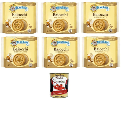 Mulino Bianco Kekse Mulino Bianco Baiocchi Nocciolatte Haselnussmilch 6x168g – Italienische Kekse mit Haselnuss-Milch-Creme – Ohne Palmöl – Original aus Italia+ Italian Gourmet polpa 400g 8076809586375