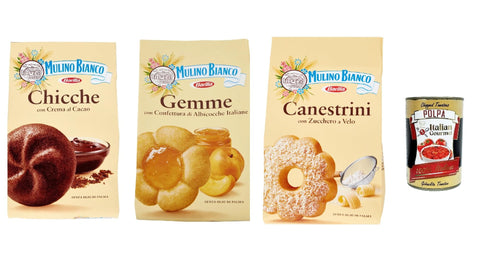 Mulino Bianco Kekse Mulino Bianco Testpaket Kekse Canestrini - Gemme - Chicche , cookies biskuits 3x200g + Italian Gourmet polpa 400g 8076809529976