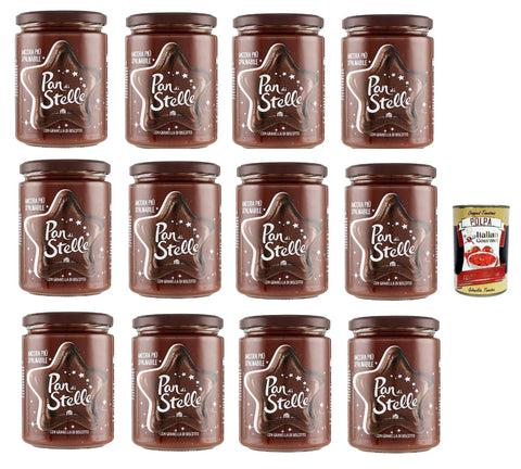 Mulino Bianco Schokoladenaufstrich 12x Pan di Stelle Crema Spalmabile Haselnuss Streichfähige Creme Sahne mit Kekskörnern 580g ohne Palmöl + Italian Gourmet polpa 400g 8076809581219