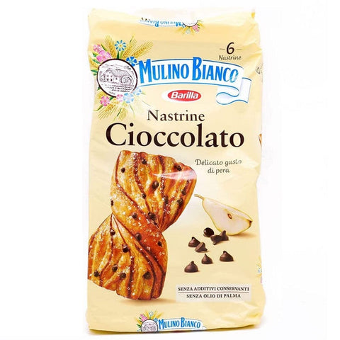 Mulino Bianco Süße Snacks MHD 29/05/2024 Mulino Bianco Nastrine Cioccolato kekse kuchen mit zartem Birnengeschmack, süßer Snack für zwischendurch 240g (copia) 8076809577359