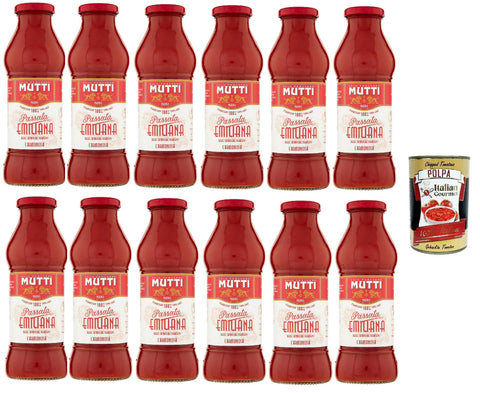 Mutti Pastasaucen Mutti Passata di Pomodoro Emiliana, Tomatenpaste Tomaten sauce 100% Italienisch, Tomate 100% Emiliano Tomatenpüree, 12x 400g + Italian Gourmet polpa 400g 8005110001802