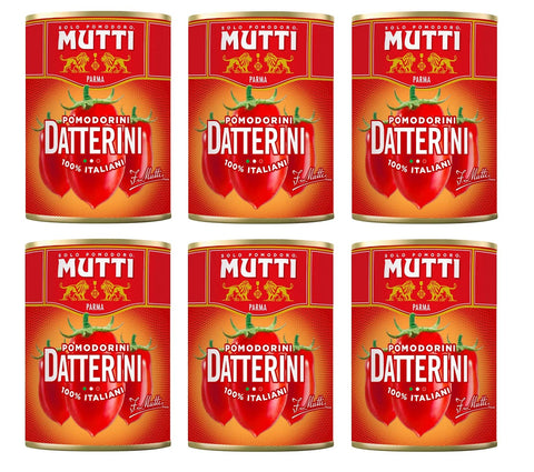 Mutti Schältomaten 6x Mutti Pomodorini Datterini Kirschtomaten Datterini süßer Geschmack längliche Form italienisches Sauce Tomaten 400g Dose 8005110550614