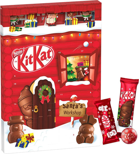 Nestle Adventskalender NESTLÉ KITKAT Calendario dell'Avvento Adventskalender Schokolade mit 3D-Effekt, Weihnachtskalender mit 24 Schokoladenfiguren und Kugeln mit Knusperstückchen, 3er Pack (3 x 208g) 8001720473718