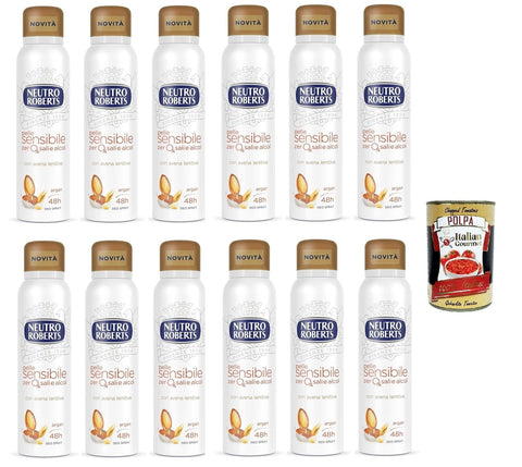 Neutro Roberts Deo Neutro Roberts Deodorante Spray Avena,Deospray für Empfindliche Haut mit Hafer und Argan, Wirksam 48 Stunden Ohne Salze und Alkohol - 12x 150ml + Italian Gourmet polpa 400g 8002410011852